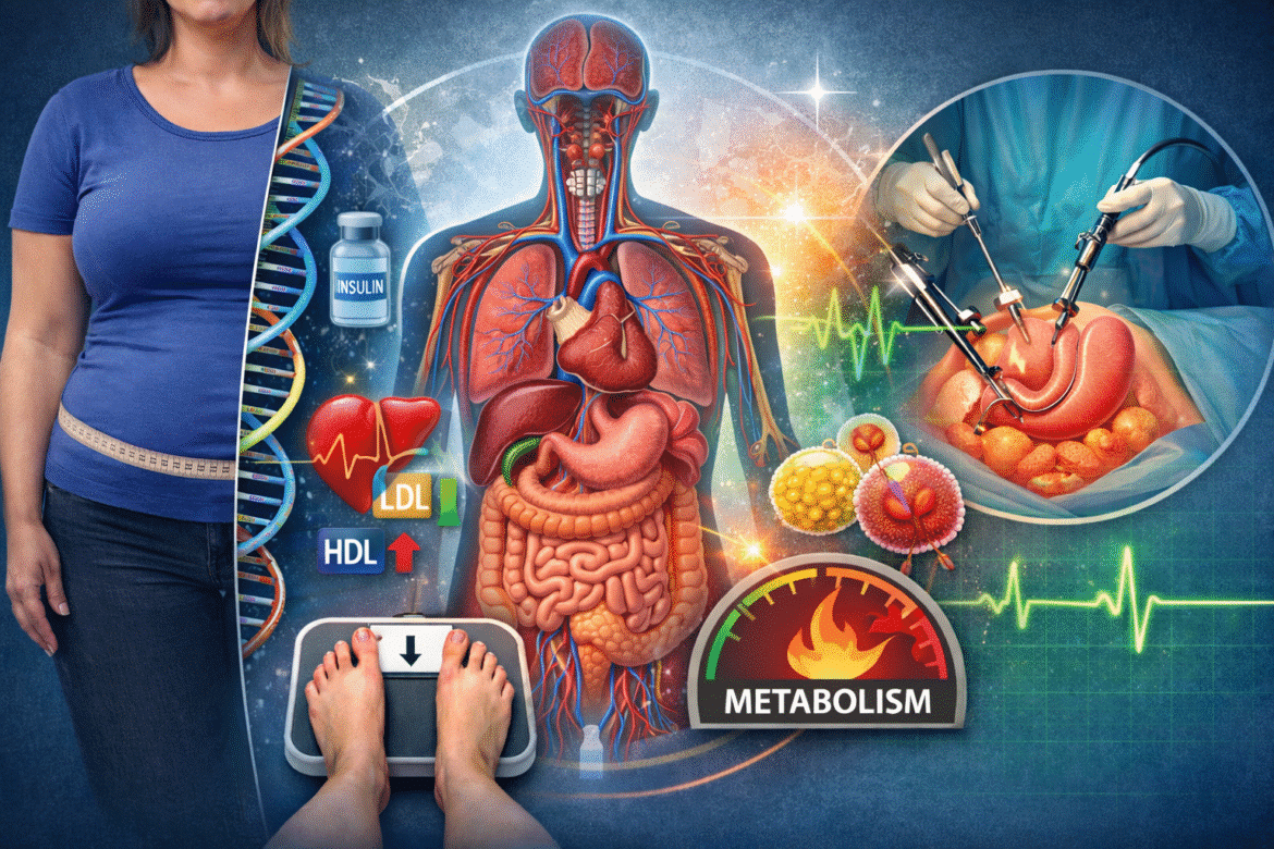 Ilustrație medicală care arată poziția corectă a organelor abdominale și modificările metabolice după pierderea în greutate prin gastric sleeve