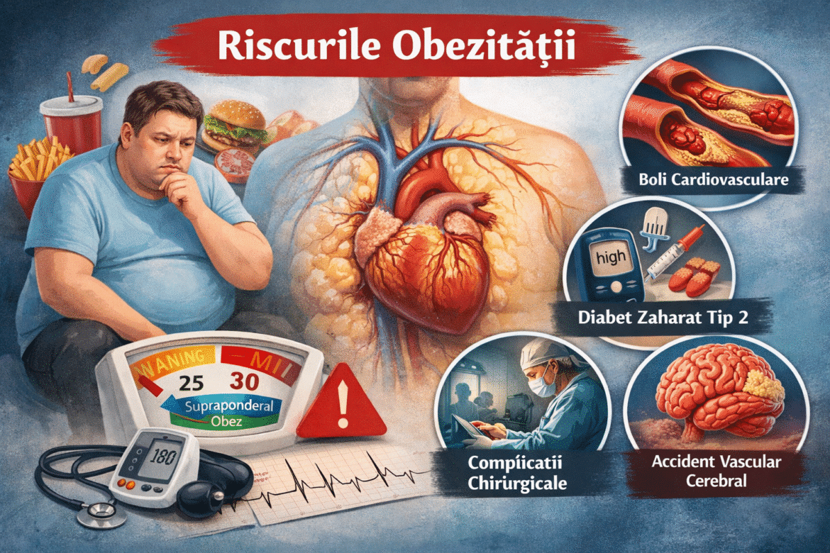 Riscurile obezității asupra sănătății: diabet zaharat tip 2, boli cardiovasculare, accident vascular cerebral și complicații chirurgicale