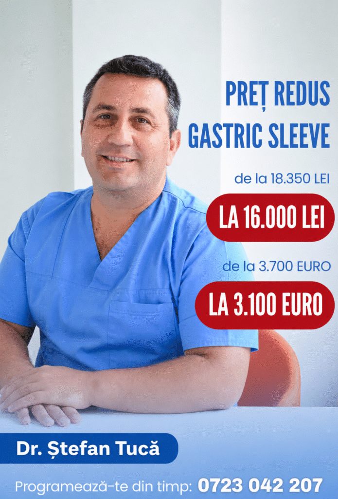 Preț promoțional pentru operația de micșorare a stomacului Gastric Sleeve realizată laparoscopic de Dr. Ștefan Tucă la Spitalul Gral Oncofort București